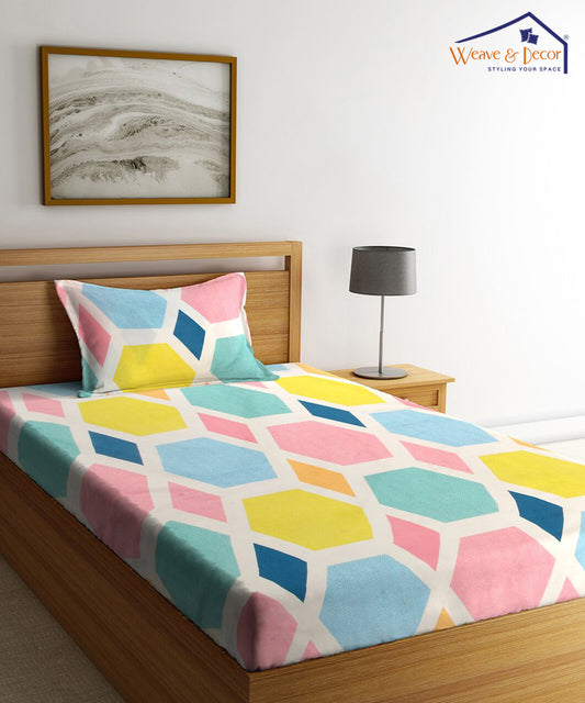 Hexa Geometric Single Fitted Bedsheet With 1 Pillow Cover