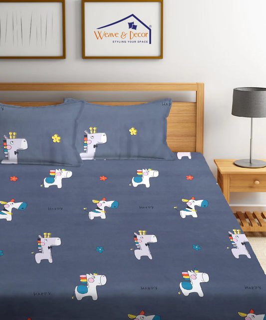 Cute Kids Super King Fitted Bedsheet With 2 Pillow Covers