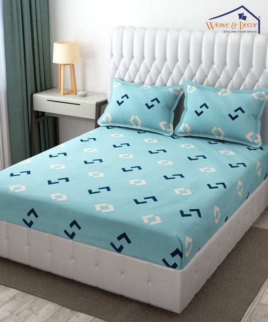 Aqua Double Bedsheet With 2 Pillow Covers