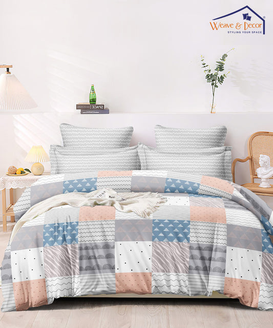White Abstract Comforter Set with Bedsheet