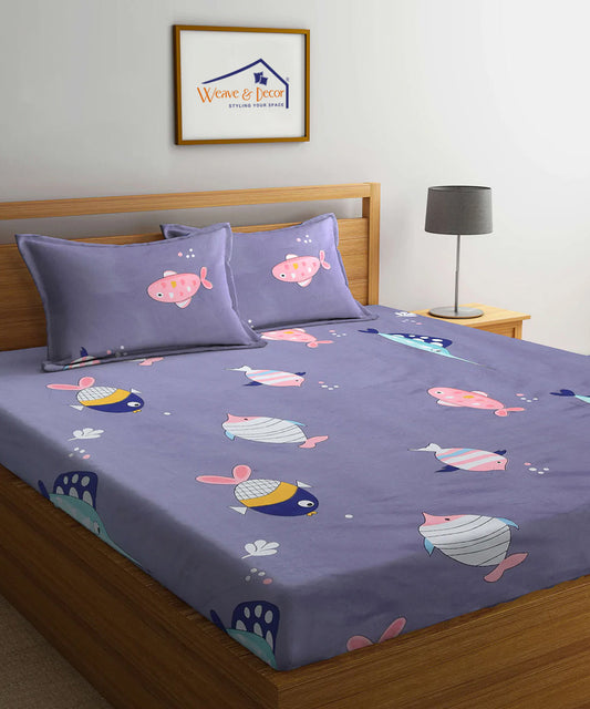 Cute Fish Kids Double Bedsheet with 2 Pillow Covers