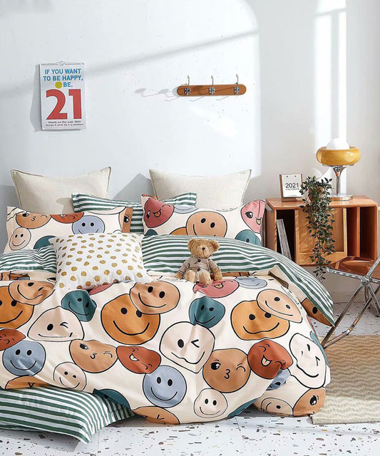 Cute Smiley Single Fitted Bedsheet With 1 Pillow Cover
