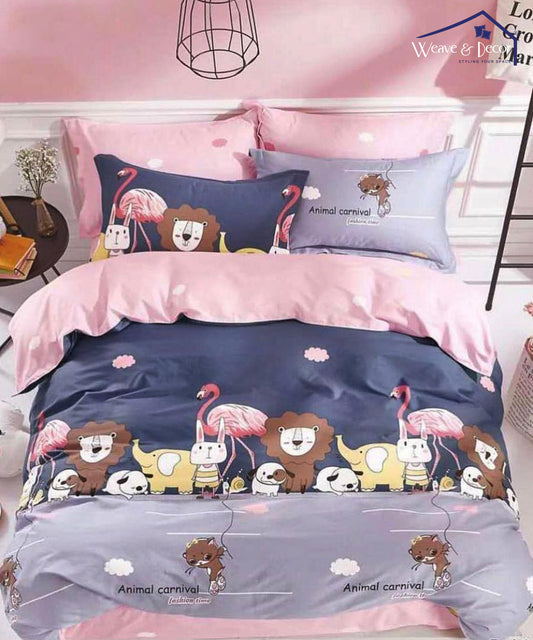 Animal Cartoon Single Fitted Bedsheet With 1 Pillow Cover