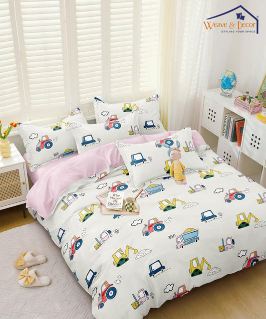 Wheels on the Go Single Bedsheet With 1 Pillow Cover