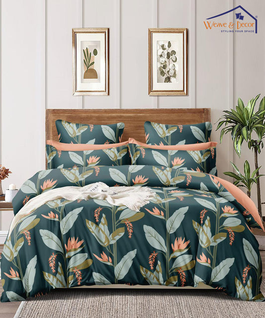 Dark Green Floral  Comforter Set with Bedsheet