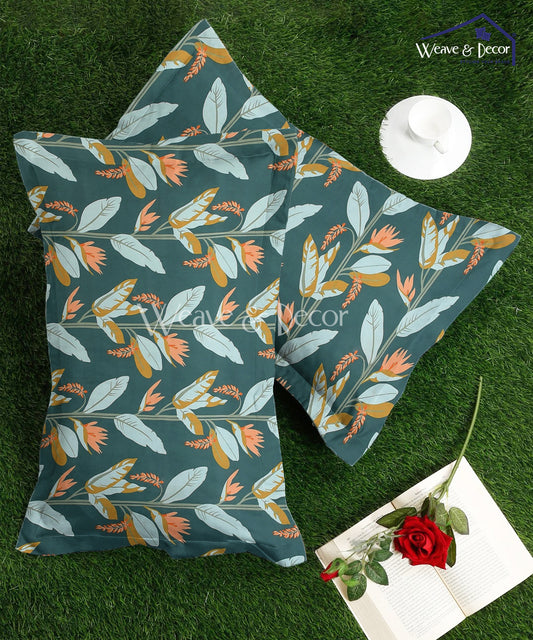 Dark Green Floral Bedsheet with 2 Pillow Covers