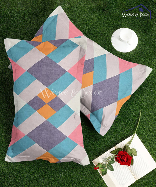 Multicoloured Squares Bedsheet with 2 Pillow Covers