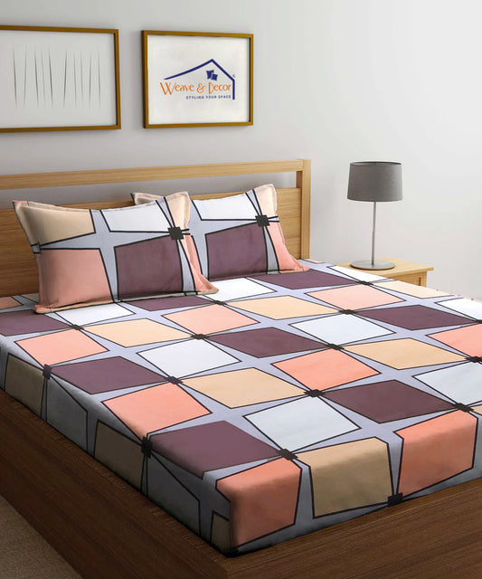 Multi Color Queen Fitted Bedsheet With 2 Pillow Covers