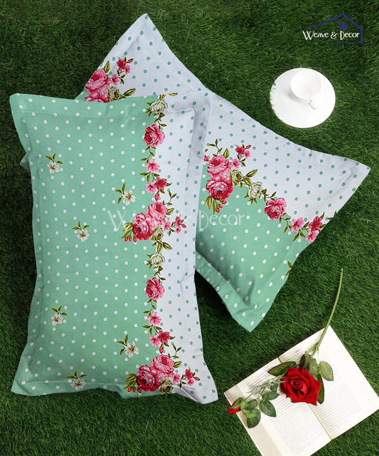 Green & White Floral Pillow Cover Set of 2