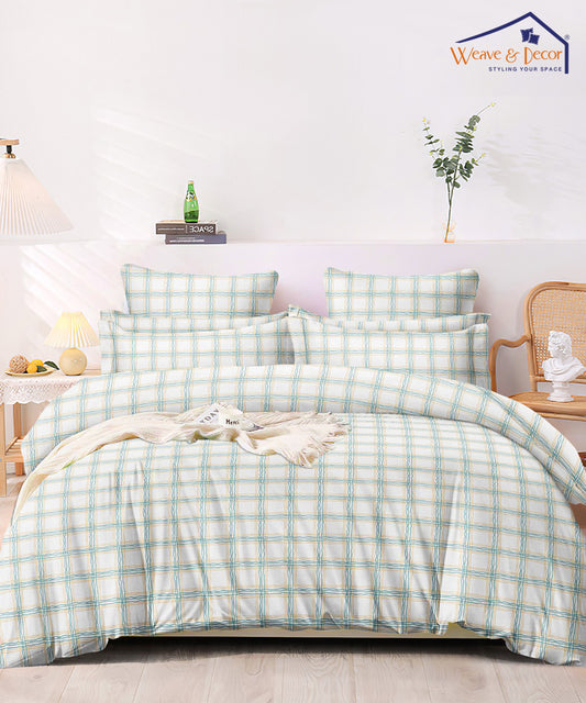 Checks Super King Fitted Bedsheet With 2 Pillow Covers