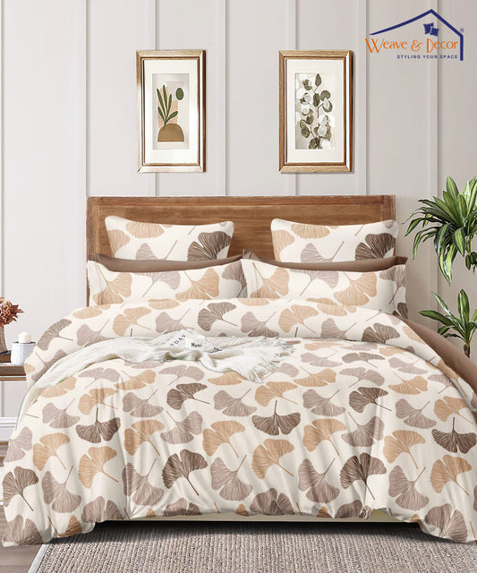Off White Leaves Comforter Set with Bedsheet