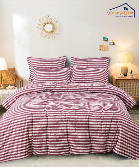 Chassic Marron Stripe Super King Fitted Bedsheet With 2 Pillow Covers
