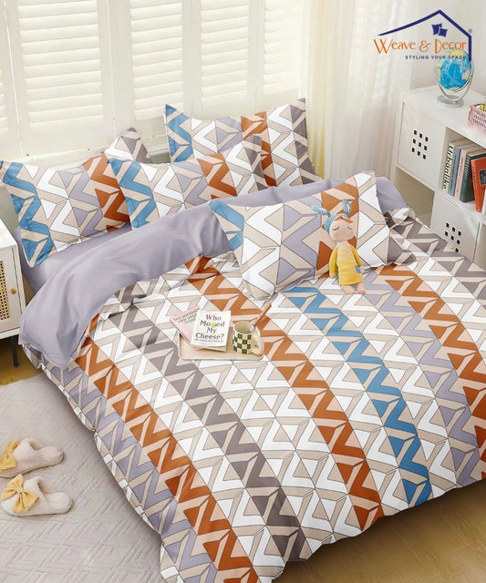 Triangles Tango Flat Double Bedsheet With 2 Pillow Cover