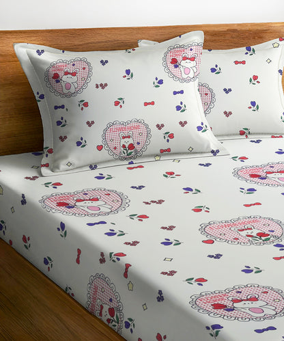 Kitty Hearts Kids Flat Double Bedsheet with 2 Pillow Covers