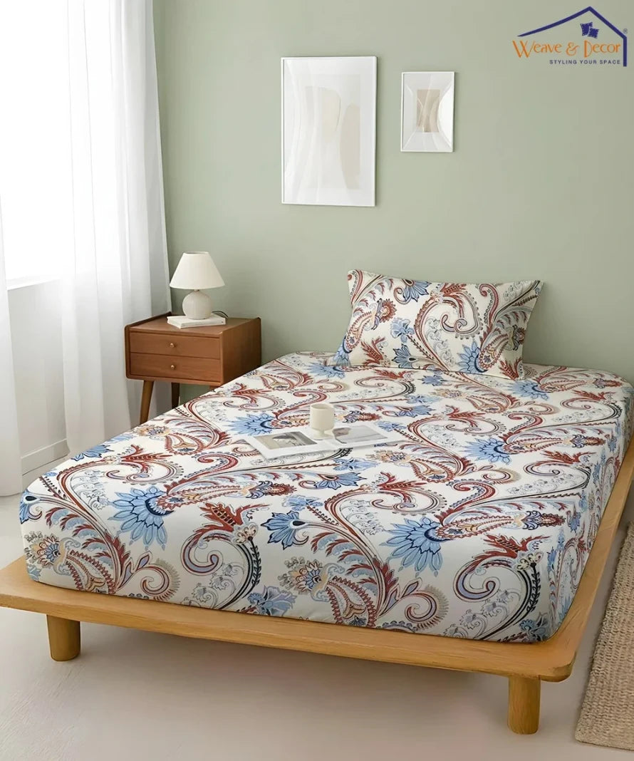 Cream Blossom King Size Bedsheet With 2 Pillow Cover