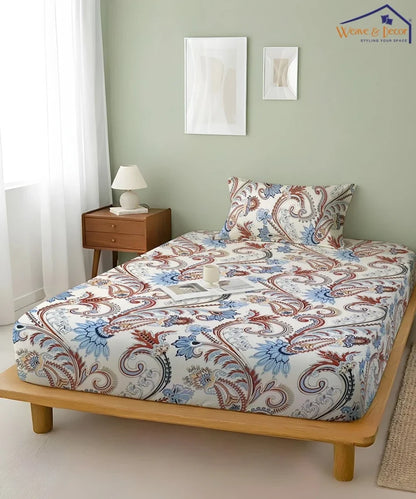Cream Blossom King Size Bedsheet With 2 Pillow Cover
