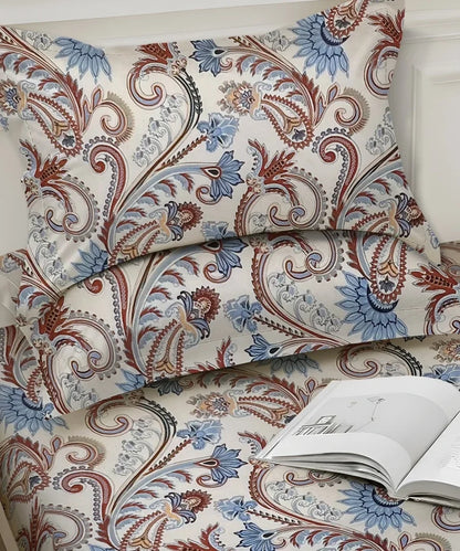 Cream Blossom King Size Bedsheet With 2 Pillow Cover