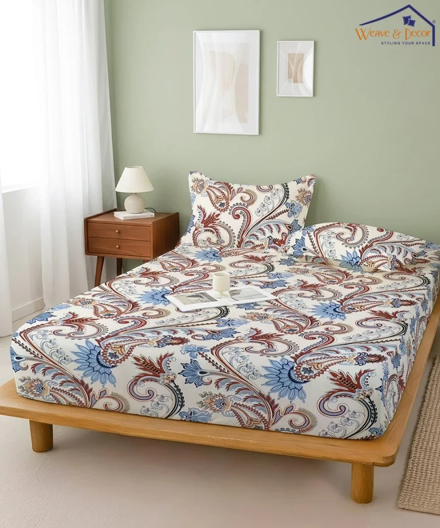 Cream Blossom King Size Bedsheet With 2 Pillow Cover