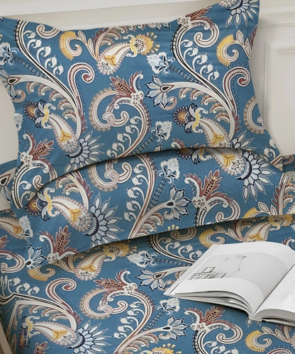 Blue Blossom Flat Double Bedsheet With 2 Pillow Cover