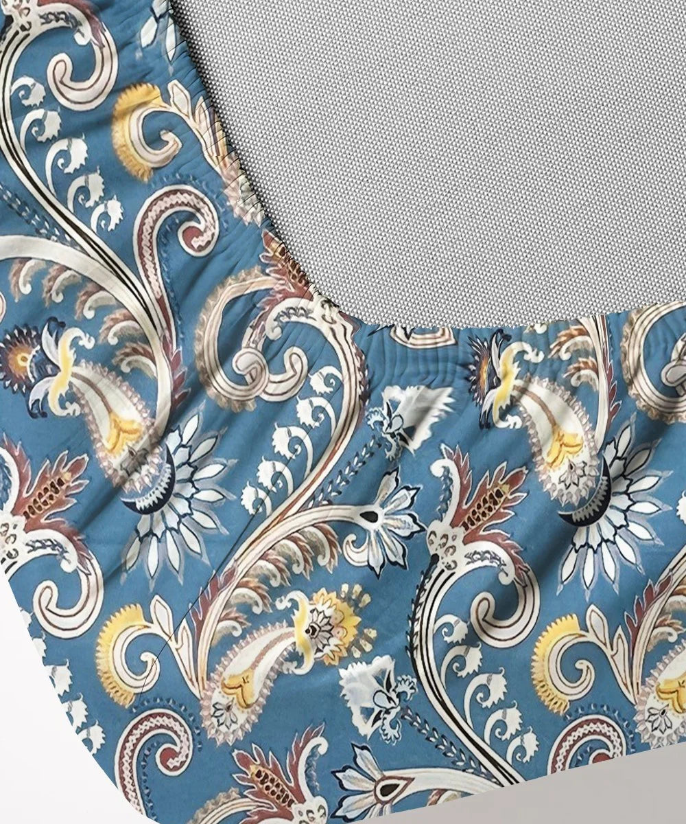 Blue Blossom Flat Double Bedsheet With 2 Pillow Cover