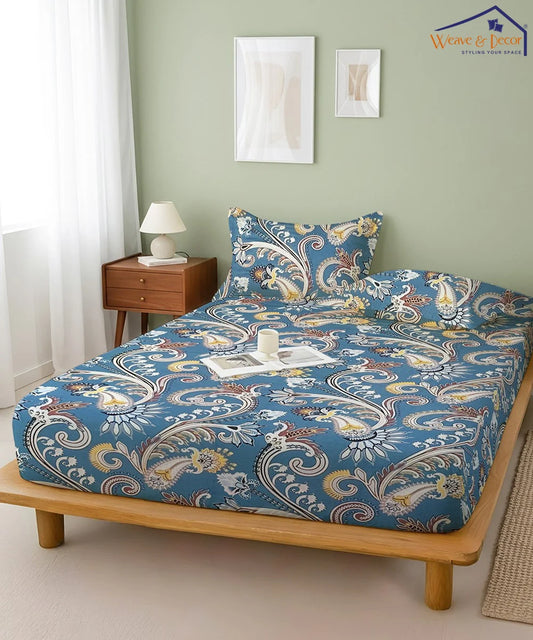 Blue Blossom Flat Double Bedsheet With 2 Pillow Cover