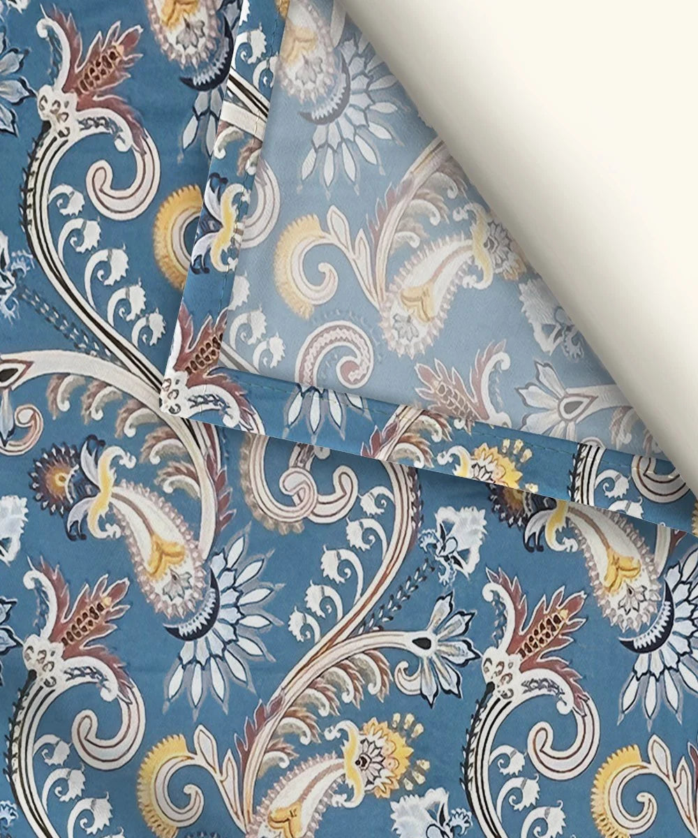 Blue Blossom Flat Double Bedsheet With 2 Pillow Cover