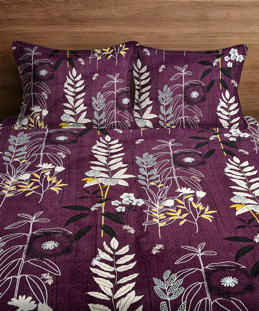 Twilight Flora King Size Bedsheet With 2 Pillow Cover