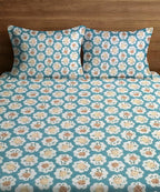 Teal Garden King Size Bedsheet With 2 Pillow Cover