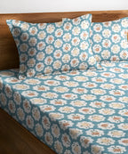 Teal Garden King Size Bedsheet With 2 Pillow Cover