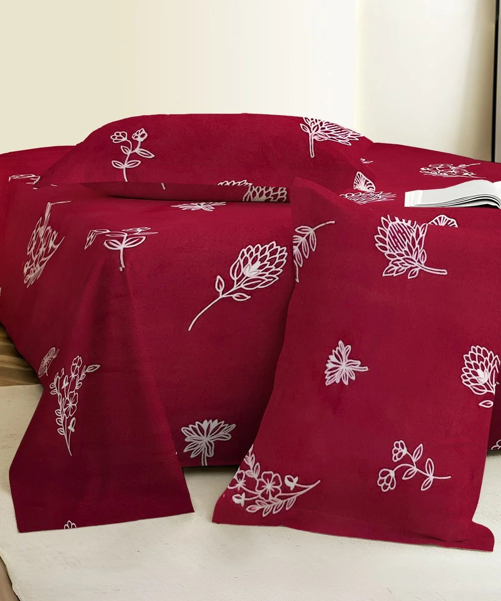 Ruby Floral  Flat Bedsheet With Pillow Covers