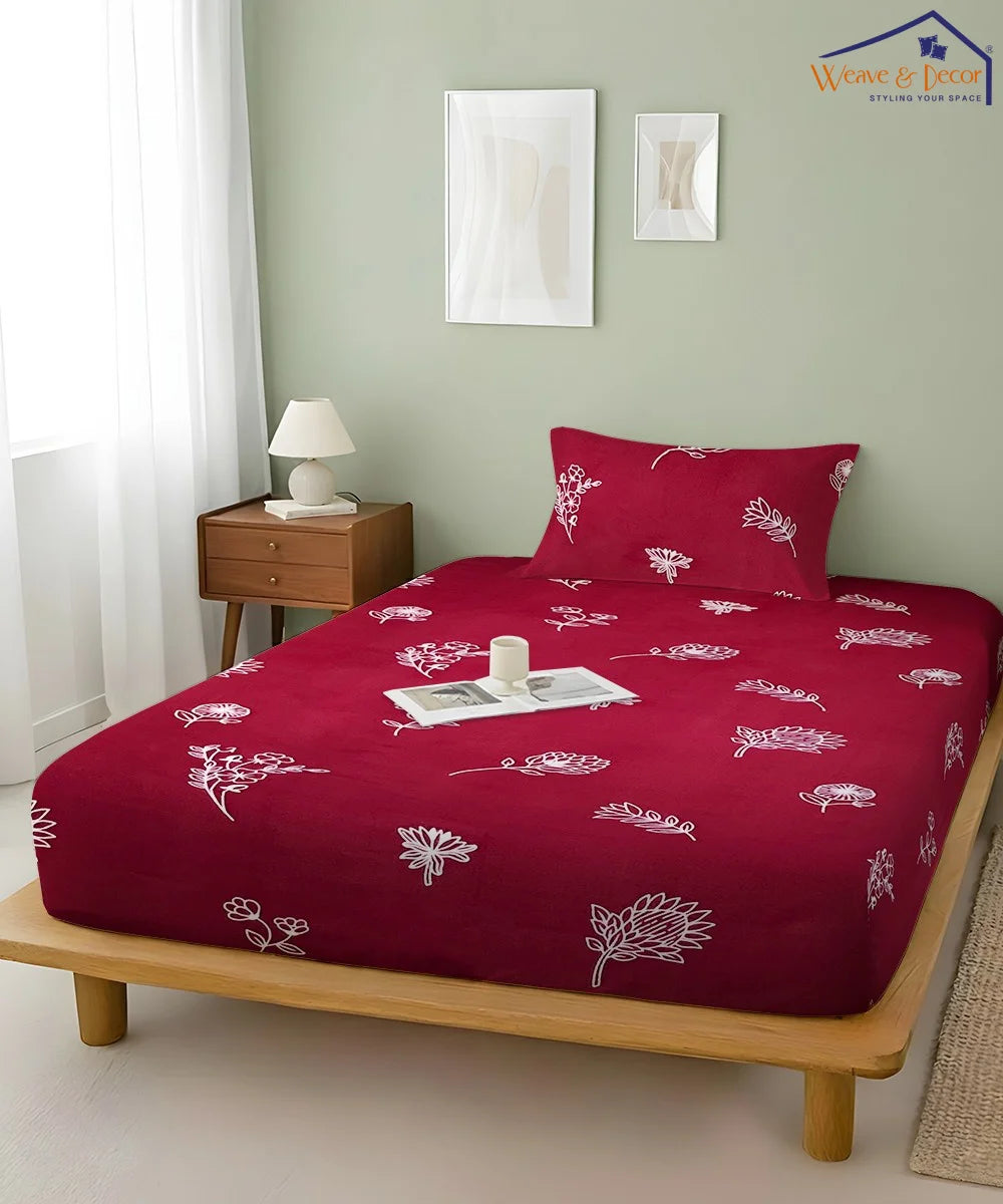 Ruby Floral  Flat Bedsheet With Pillow Covers