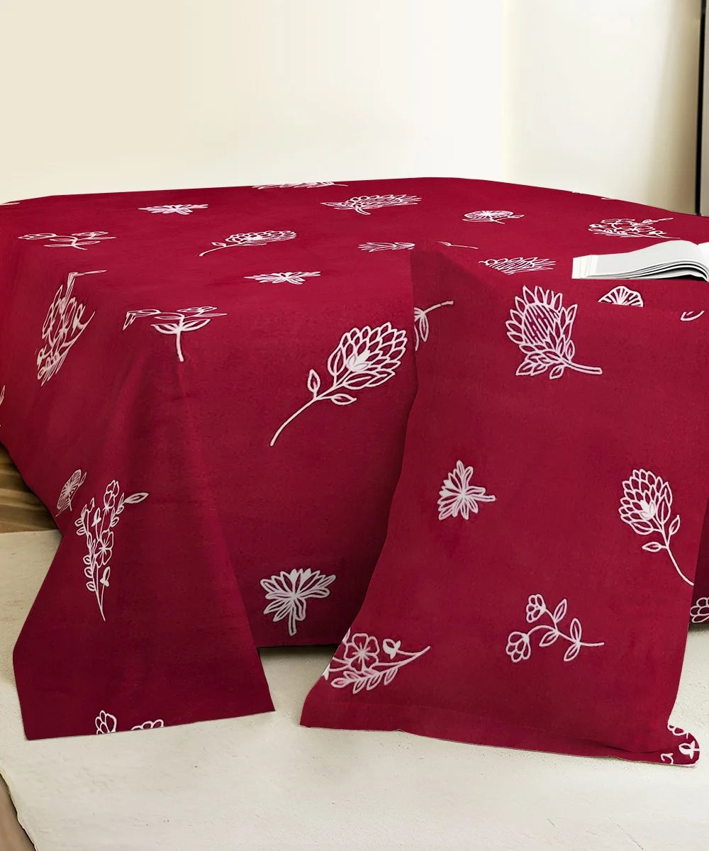 Ruby Floral  Flat Bedsheet With Pillow Covers