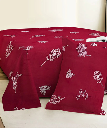 Ruby Floral  Flat Bedsheet With Pillow Covers
