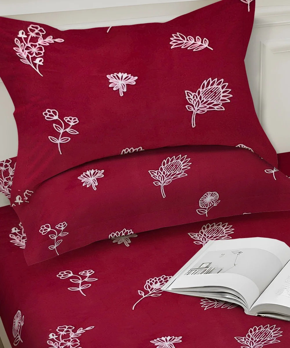 Ruby Floral  Flat Bedsheet With Pillow Covers