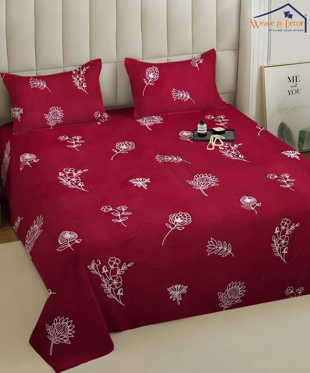 Ruby Floral  Flat Bedsheet With Pillow Covers