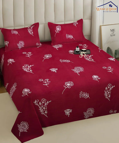 Ruby Floral  Flat Bedsheet With Pillow Covers