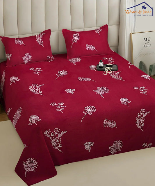 Ruby Floral  Flat Bedsheet With Pillow Covers