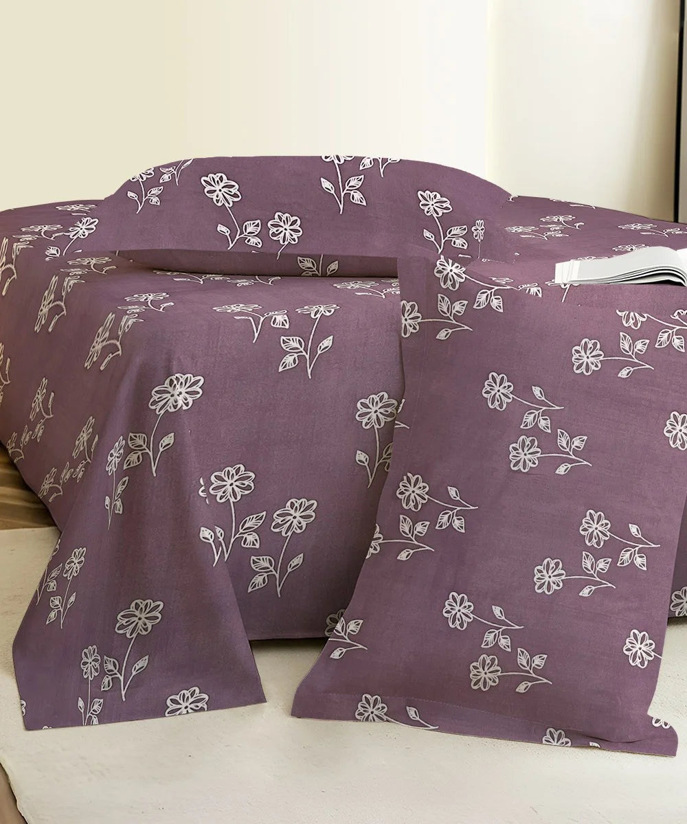 Lilac Garden  Flat Bedsheet With Pillow Covers