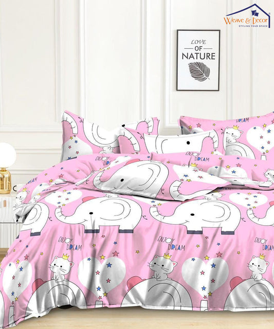 Pink Parade Dreams Kids Flat Double Bedsheet with 2 Pillow Covers
