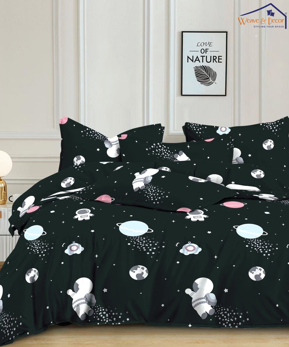 Galactic Dreams Printed Fitted Bedsheet With Pillow Cover