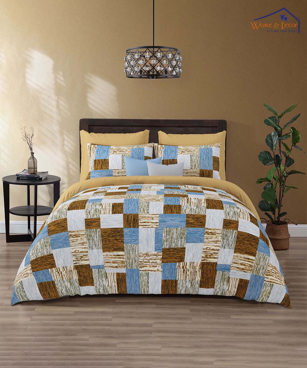 Earthy Check Harmony – 200 GSM Pure Cotton Double Bedsheet with Pillow Covers | 90x100 inches