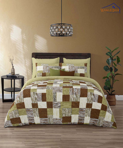Olive Check Bliss – 200 GSM Pure Cotton Double Bedsheet with Pillow Covers | 90x100 inches