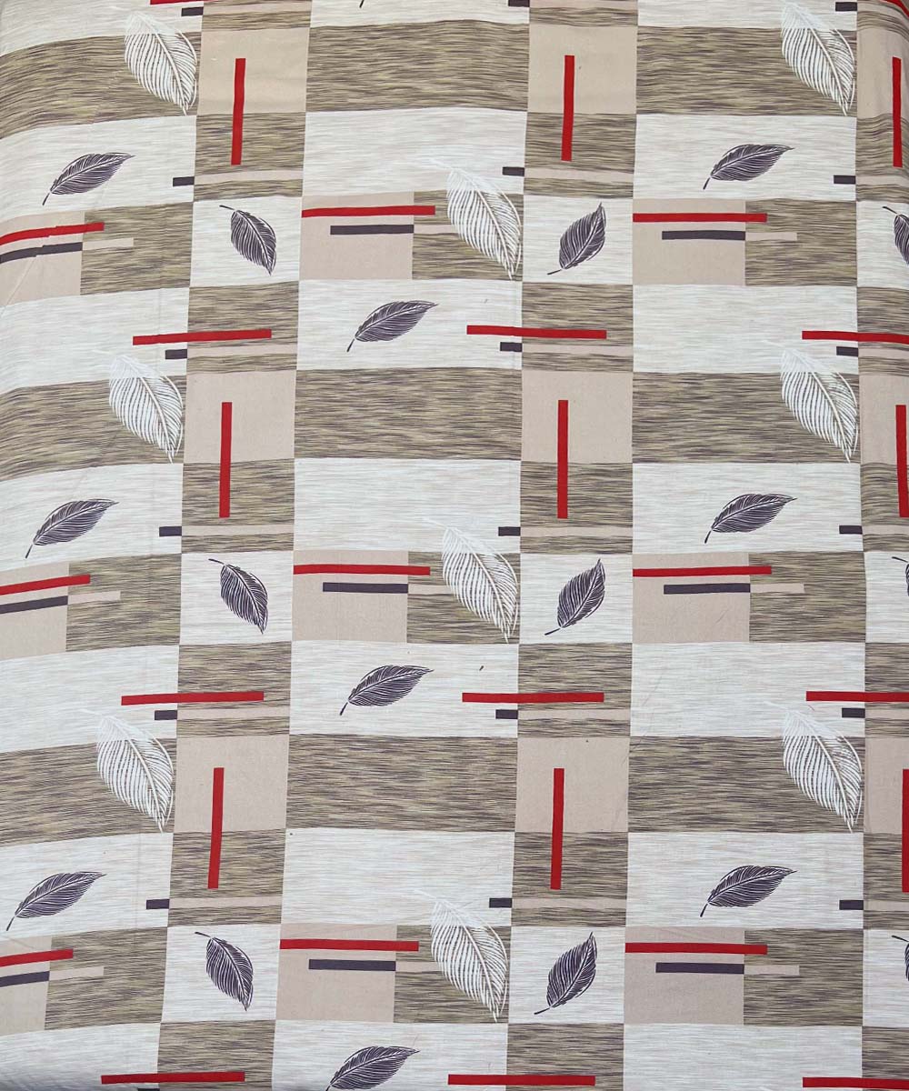 Beige Leaf Harmony – 200 GSM Pure Cotton Double Bedsheet with Pillow Covers | 90x100 inches