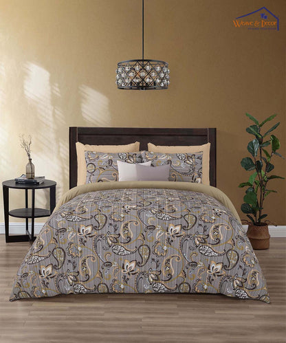 Taupe Paisley Harmony – 200 GSM Pure Cotton Double Bedsheet with Pillow Covers | 90x100 inches
