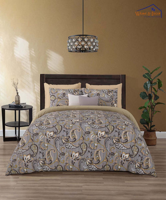 Taupe Paisley Harmony – 200 GSM Pure Cotton Double Bedsheet with Pillow Covers | 90x100 inches