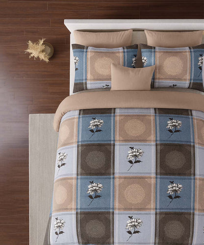 Blue Bloom Harmony – 200 GSM Pure Cotton Double Bedsheet with Pillow Covers | 90x100 inches