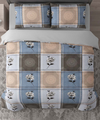 Blue Bloom Harmony – 200 GSM Pure Cotton Double Bedsheet with Pillow Covers | 90x100 inches