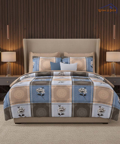 Blue Bloom Harmony – 200 GSM Pure Cotton Double Bedsheet with Pillow Covers | 90x100 inches