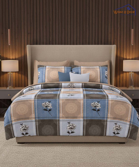 Blue Bloom Harmony – 200 GSM Pure Cotton Double Bedsheet with Pillow Covers | 90x100 inches