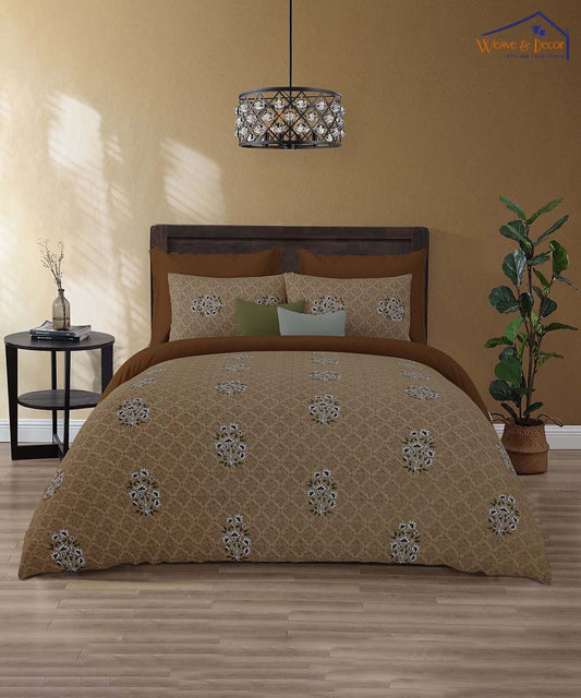 Caramel Bloom – 200 GSM Pure Cotton Double Bedsheet with Pillow Covers |90x100 inches
